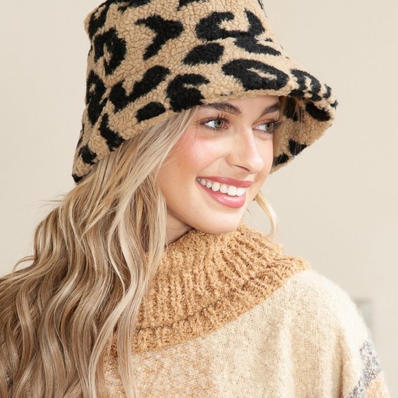 Leopard Print Winter Hat - Tan and Black - One Size fits most - Stay warm & hip - Picture 7 of 10